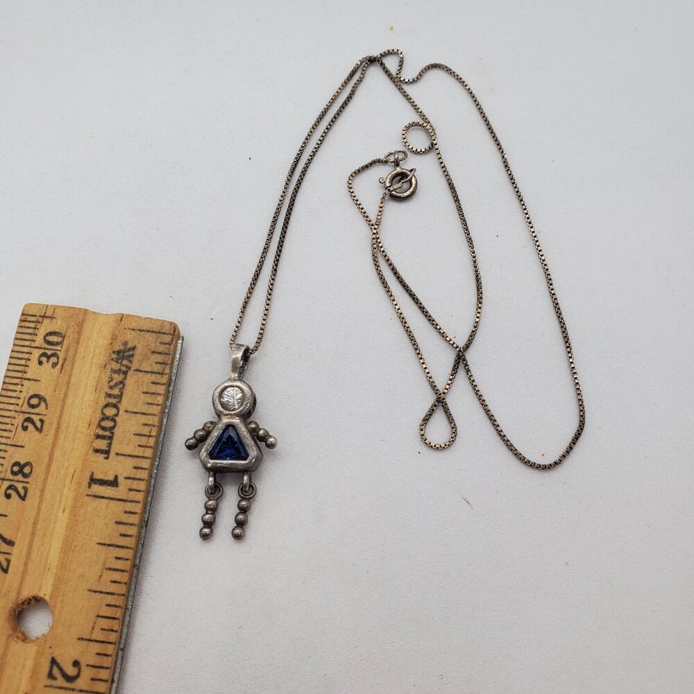 Vintage Sterling Silver Girl Necklace with 18" Box Chain 925